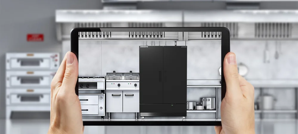 A commercial fridge placed in a kitchen in AR