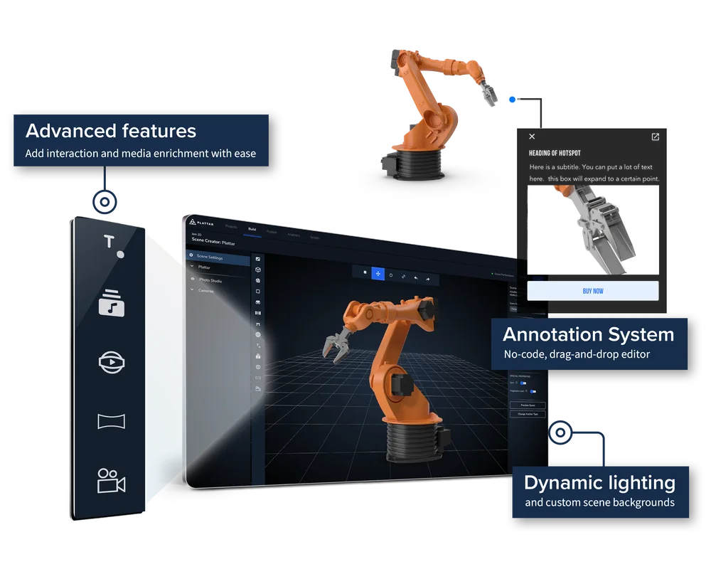 The Plattar editor configuring an industrial robot