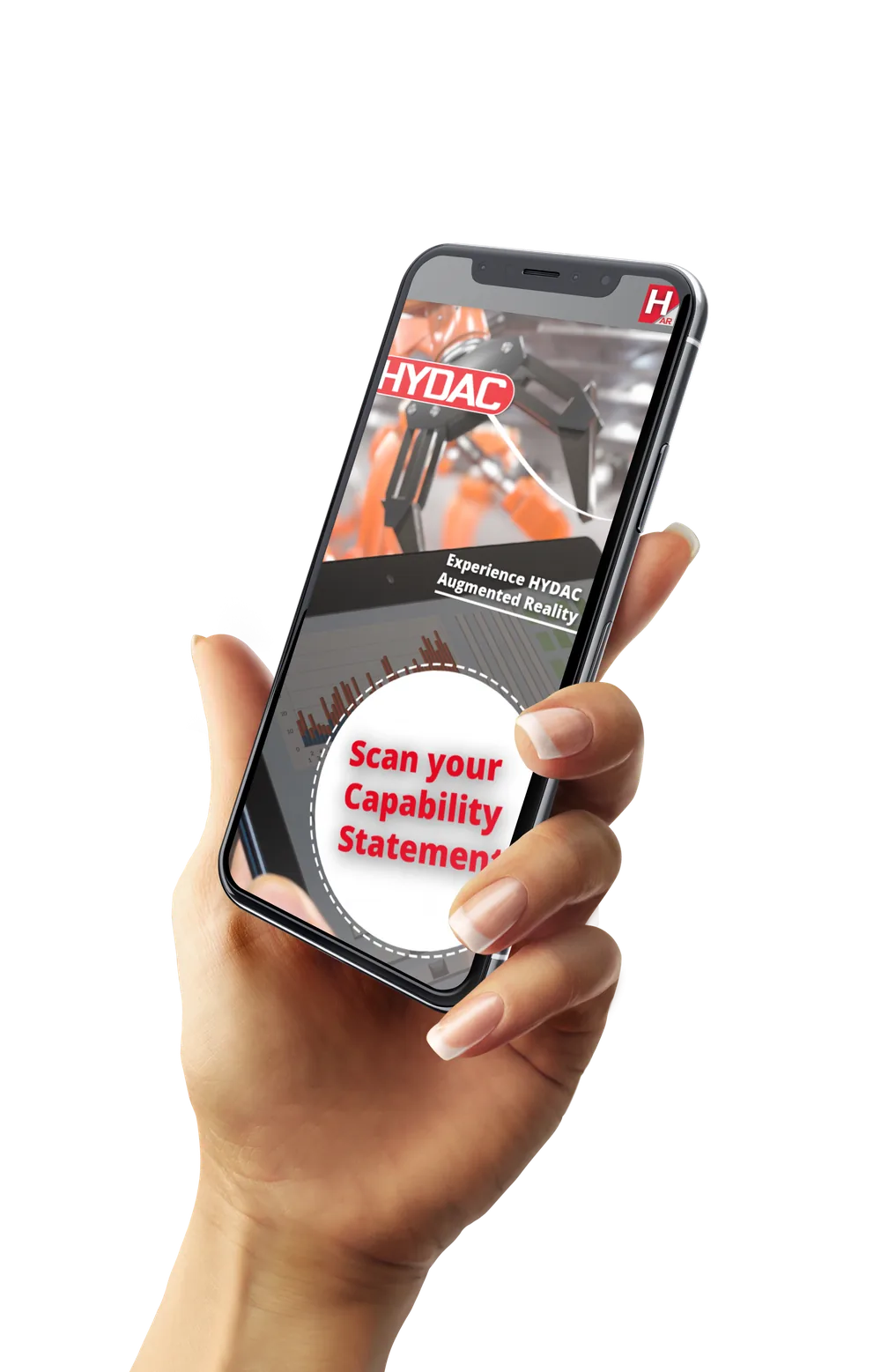 A Hydac product demonstrated in AR on a phone