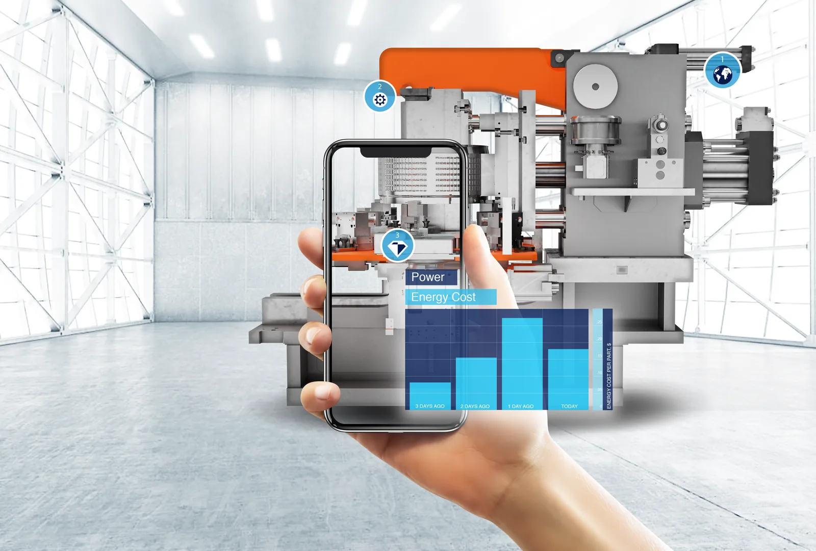 An industrial machine explored in AR on a phone