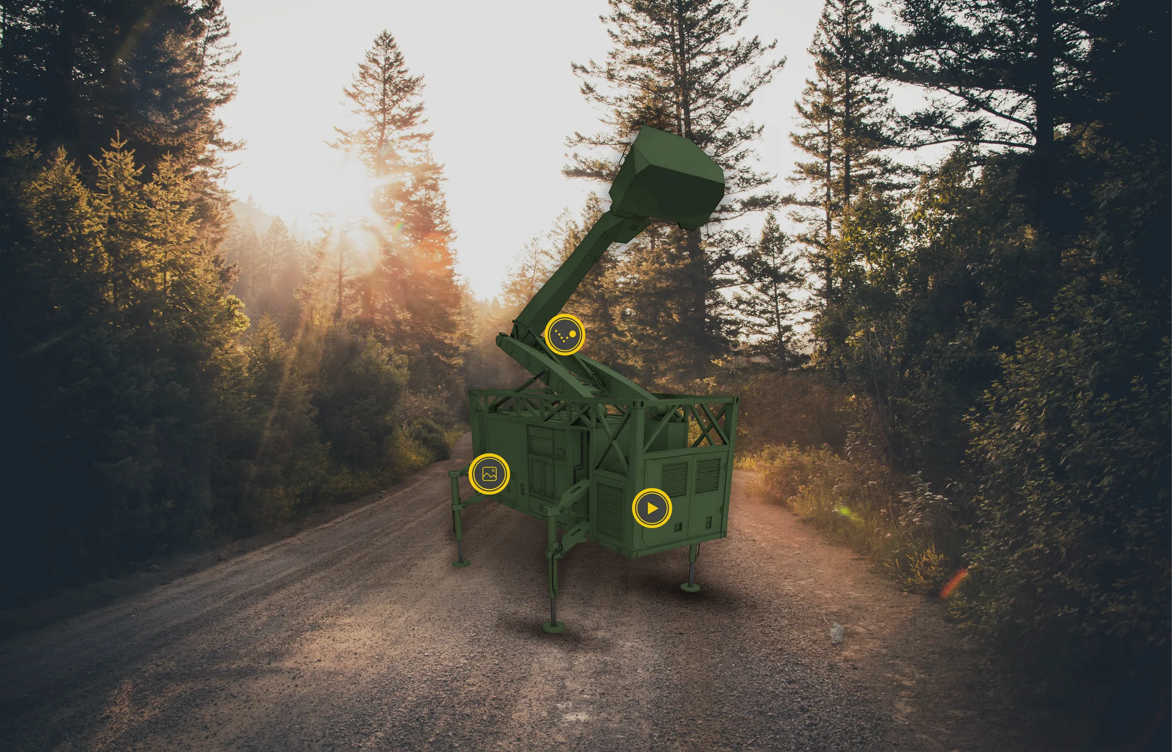 A Saab Giraffe radar system shown in AR on a forest road